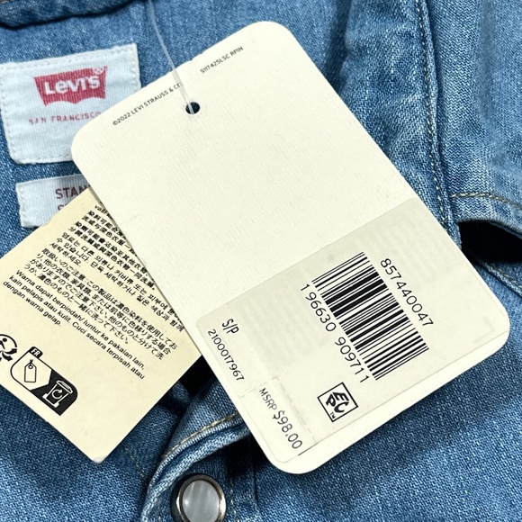 NWT Levi's Barstow Western Standard Pearl Snap Button Blue L/S Shirt Mens Small - Picture 7 of 13